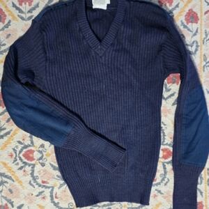 Commando V-Neck Sweater in Deep Blue with Elbow Accents Sz.40